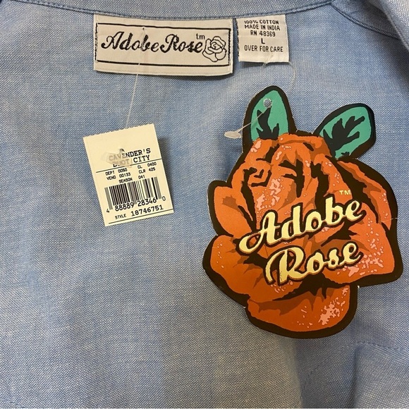 Vintage Adobe Rose Western Style Blue Shirt Ladies‎ Large - Picture 10 of 14